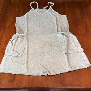 Zenana Mineral Washed Olive Green Pocket Romper